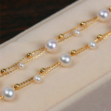 包邮18K黄金色天然淡水珍珠手链串多双层正品女白色正圆时尚气质