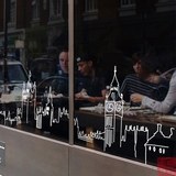 伦敦剪影 咖啡店铺橱窗装饰贴纸 大型玻璃门贴纸 窗边贴墙贴纸