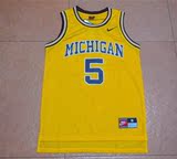 正品 NCAA 密歇根大学5号杰伦-罗斯球衣 篮球服背心SW 复古网眼黄