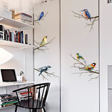 书房墙纸贴画个性卧室橱柜装饰彩色树枝小鸟自粘墙贴贴纸文艺客厅