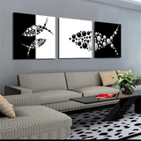 客厅抽象装饰画现代简约三联壁画沙发背景墙挂画高档黑白鱼无框画