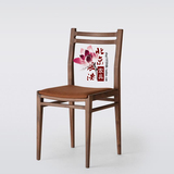 老榆木黑胡桃木布面餐椅现代中式简约客厅餐厅实木餐椅单靠背书椅