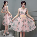 西凡一品女装新款韩版修身夏季女子衣服女士印花裙子套装连衣裙