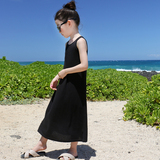 女童沙滩裙夏款2016亲子装韩版中大童背心裙儿童纯色百搭度假长裙