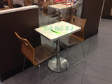 宜佳家具快餐桌椅肯德基餐桌椅分体食堂餐厅不锈钢曲木快餐桌组合