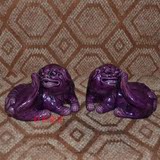 热卖古玩古董厂货陶瓷 景德镇雕塑瓷厂茄皮紫釉狮子一对摆件收藏