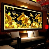 蒙娜丽莎3D十字绣金色荷花九鱼图鱼福图新款客厅大幅2米5赏鱼图