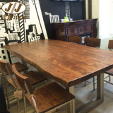 北欧多功能松木原木金属美式复古做旧实木新创意铁艺咖啡厅餐桌椅