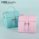 T400品牌 木质双层带锁手饰品首饰收纳盒 粉色/蓝色 首饰盒