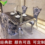欧式热卖不锈钢大理石面长方形餐桌后现代简约大小户型餐台饭桌椅
