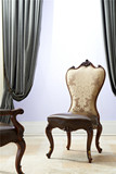 欧式实木雕花餐椅 美式餐厅真皮带扶手椅子新古典靠背休闲椅书椅