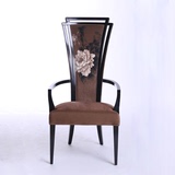 新中式复古牡丹印花餐椅现代实木酒店会所影楼售楼处洽谈椅接待椅