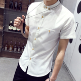 夏季时尚白色短袖衬衫男士韩版修身型纯色男装衬衣学生青少年潮流