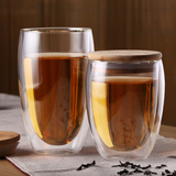 韩国双层防烫玻璃杯创意办公室茶杯男女带盖咖啡果汁简约水杯子潮