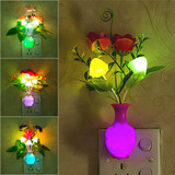 创意七彩LED小夜灯节能光控感应蘑菇灯变色花瓶插电床头灯批发