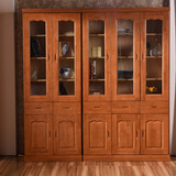 实木书柜橡木书柜三门书柜两门书柜玻璃门带抽屉实木书架中式特价