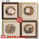 中式三联国画挂画牡丹花卉客厅沙发背景墙壁装饰画卧室床头有框画