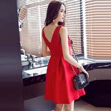 NIAT2016秋季新款女装 红色A字裙显瘦蓬蓬裙短裙无袖打底连衣裙