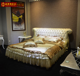 新古典真皮床欧式实木雕花双人床1.8米大床婚床公主床简约皮艺床