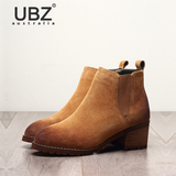 UBZ真皮马丁靴女短靴 磨砂粗跟时装靴切尔西靴秋冬英伦复古骑士靴