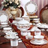Vidsel高档骨瓷餐具盘子套装 家用碗碟欧式金边碗盘婚庆陶瓷中式