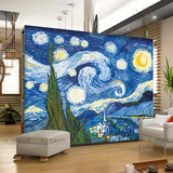 梵高星空 抽象油画 3d 沙发卧室电视背景墙墙纸 电视壁纸大型壁画
