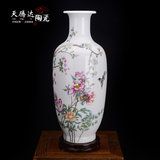 景德镇陶瓷器 现代简约白色台面客厅 电视柜摆件粉彩花鸟 花瓶
