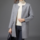 2015新款韩版大码女装宽松简约风衣羊绒针织衫开衫大衣外套中长款