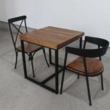 LOFT美式复古实木铁艺餐桌椅组合 酒吧休闲咖啡桌2人方桌快餐桌子