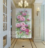 传远艺术手绘花卉牡丹花油画玄关竖版装饰画过道走廊有框画包邮
