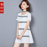 2016夏装女装新款中长款打底衫短袖T恤  韩版宽松大码蕾丝雪纺衫