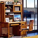 中式实木书桌带书架组合直排电脑桌写字台儿童书桌家用写字台直销