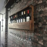 欧式复古实木壁挂酒架 创意悬挂红酒架 酒吧餐厅葡萄酒架吧台酒柜