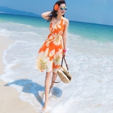 2016夏季新款波西米亚沙滩裙中裙海边度假裙宽松大码雪纺连衣裙子