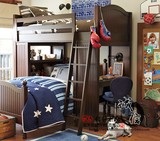 美式高低床实木床上下床双层床母子床多功能床带书桌拖床子母床