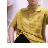 【A GIRAFFE】韩国原单代购翻领镂空纯色针织短袖polo衫女T恤