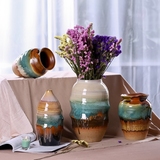 手工粗陶陶罐坛子花器花瓶窑变陶瓷土陶做旧仿古型花插装饰摆件