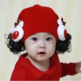 韩版女宝宝小女孩儿童婴儿套头假发帽子夏秋季 新生儿女童0-1-3岁