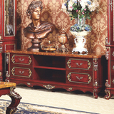 实木电视柜2.2米 路易世家欧式地柜大理石台面美式雕花电视机柜