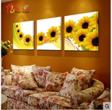 必画三联画无框画向日葵植物咖啡店书吧客厅装饰花卉餐厅挂墙壁画
