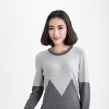 2015秋冬女士羊绒衫短款打底羊绒毛衣宽松针织毛衫拼接韩版套头
