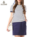 ELAND韩国衣恋夏季新品女装条纹短袖连衣裙EEOW42353O专柜正品