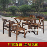 碳化实木桌椅组合折叠桌户外方桌火烧木餐桌餐椅庭院便携式烧烤桌