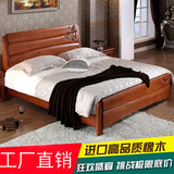 现代中式全实木床1.8米橡木床单双人床1.5米储物高箱大床婚床包邮