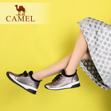 Camel/骆驼2016秋新款深口系带牛皮女鞋舒适坡中跟运动风休闲单鞋