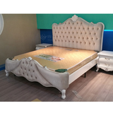 新古典双人床 1.8米皮布艺床简约现代 实木雕花床 欧式软靠公主床