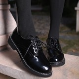 英伦风工作鞋系带黑色皮鞋深口平底单鞋工装厚底平跟职业正装女鞋