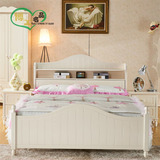 欧式1.8米白色全实木双人床韩式1.5米公主床松木儿童书架床储物床