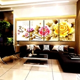 日本购花开富贵无框画客厅装饰画现代挂画背景墙壁画四联家和