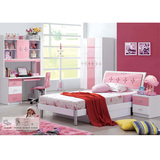 儿童卧室家具 儿童床四件套 书桌 女孩公主床套房 三门衣柜床头柜